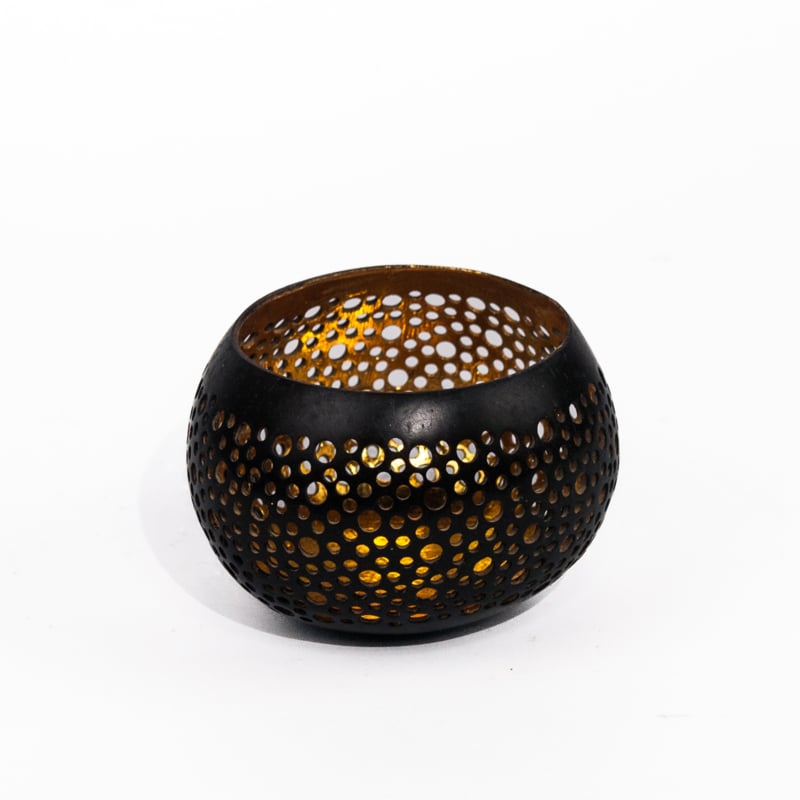 Kokoskom waxinehouder zwart/goud