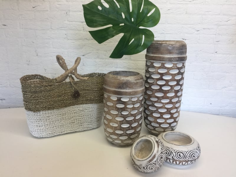 Houten vaas met rondjes 50cm hoog