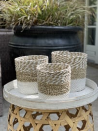 Plantenmandjes segrass gevlochten naturel/wit