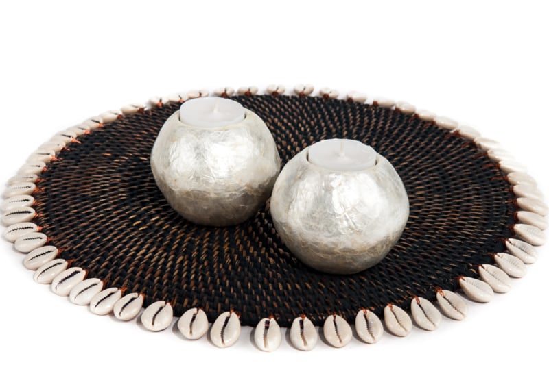 Parelmoer waxinehoudertje wit