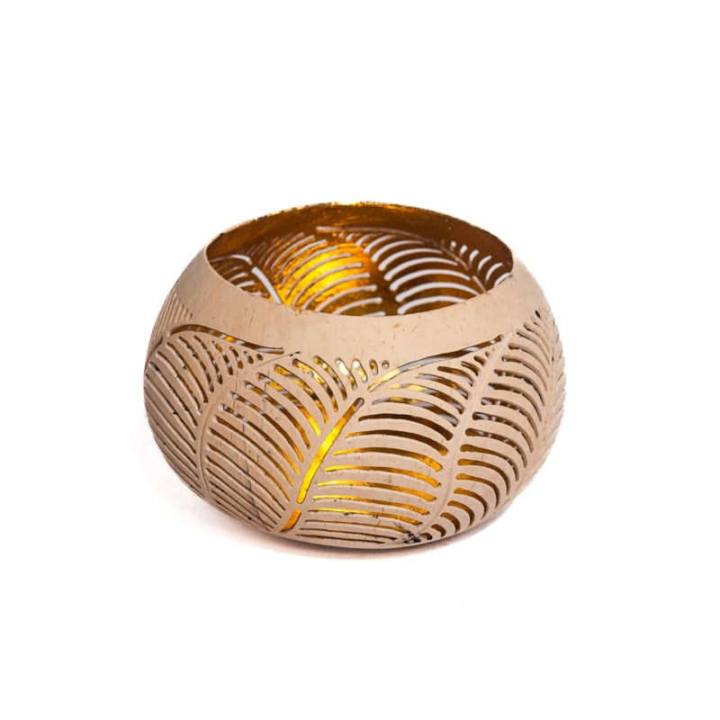 Kokoskom waxinehouder naturel/goud