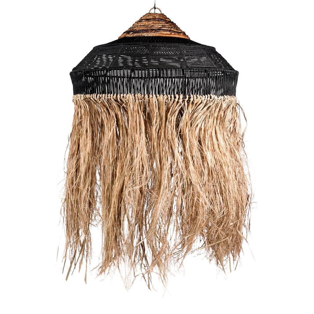Hanglamp Gurita zwart met rafifia, Ø60cm