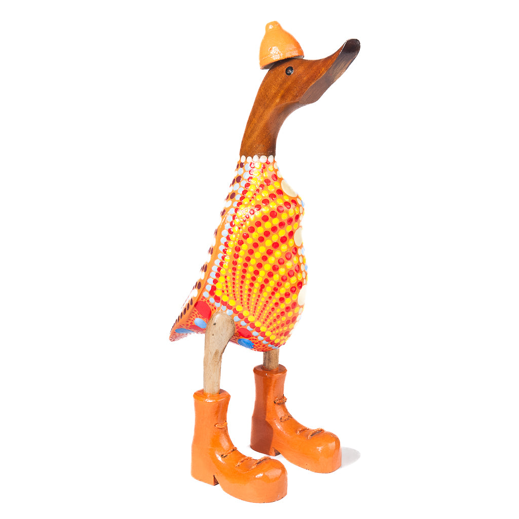 Houten eend - kleurrijke stippen geel/oranje
