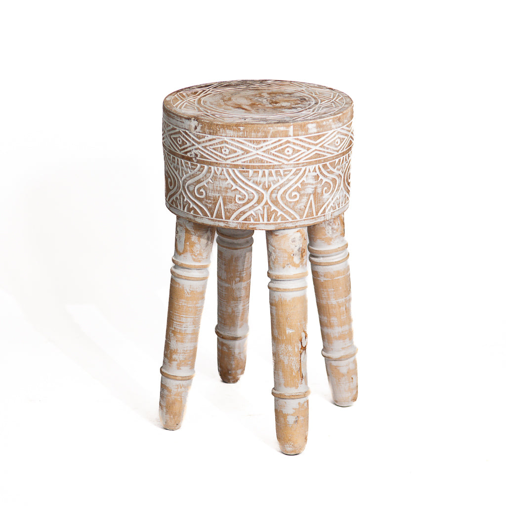 Houten krukje Borneo naturel whitewash