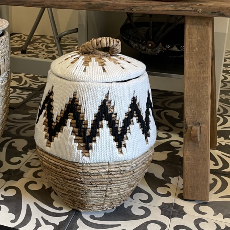 Mand Tali Naturel/Wit van bananenblad gewoven met touw