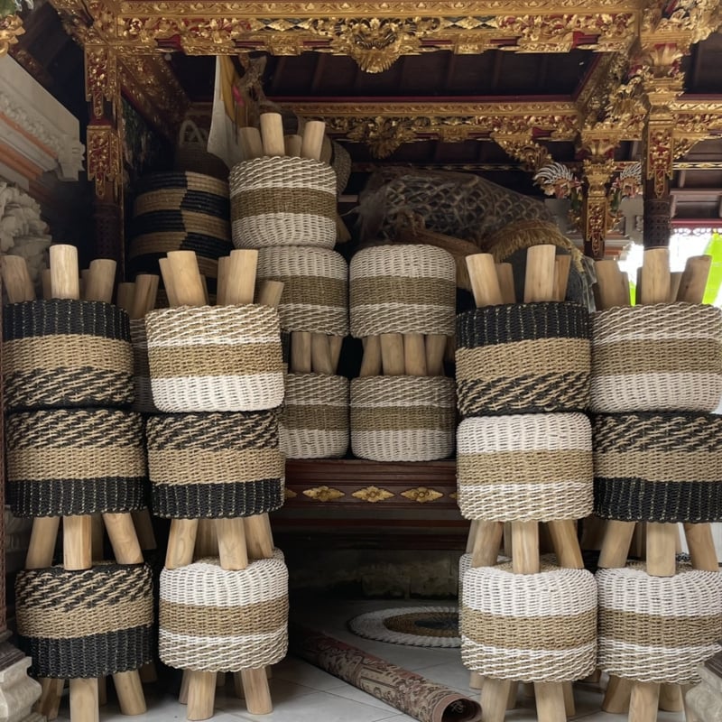 Seegrashocker Ø42cm schwarz/natur