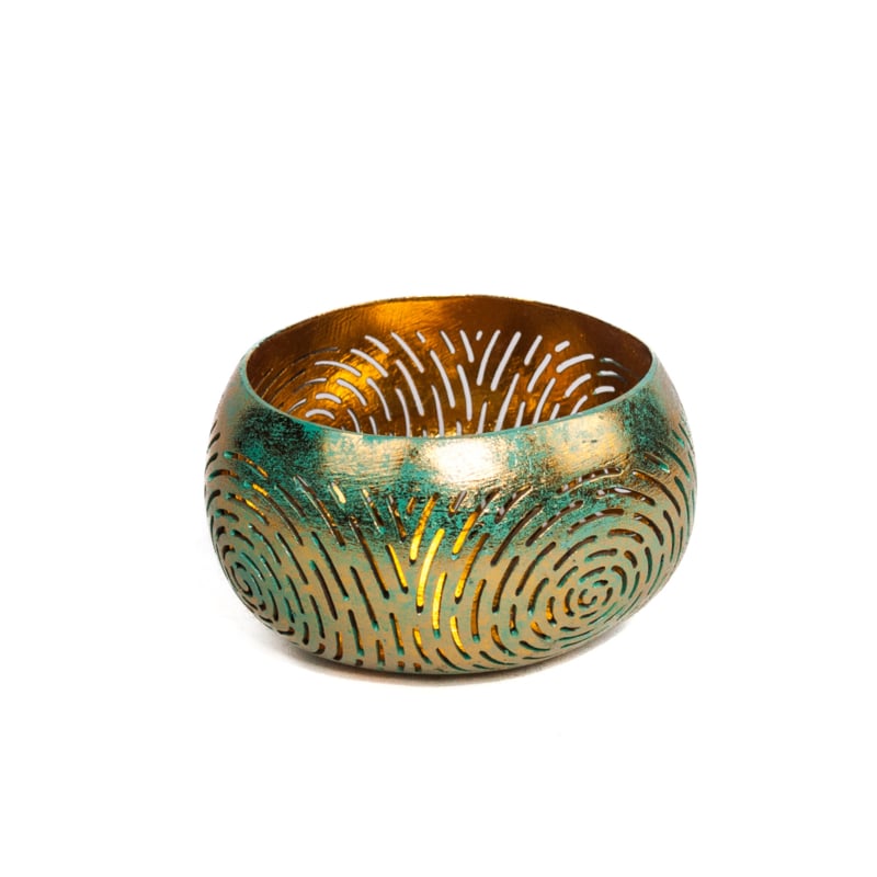 Coconut bowl tealight holder turquoise/gold