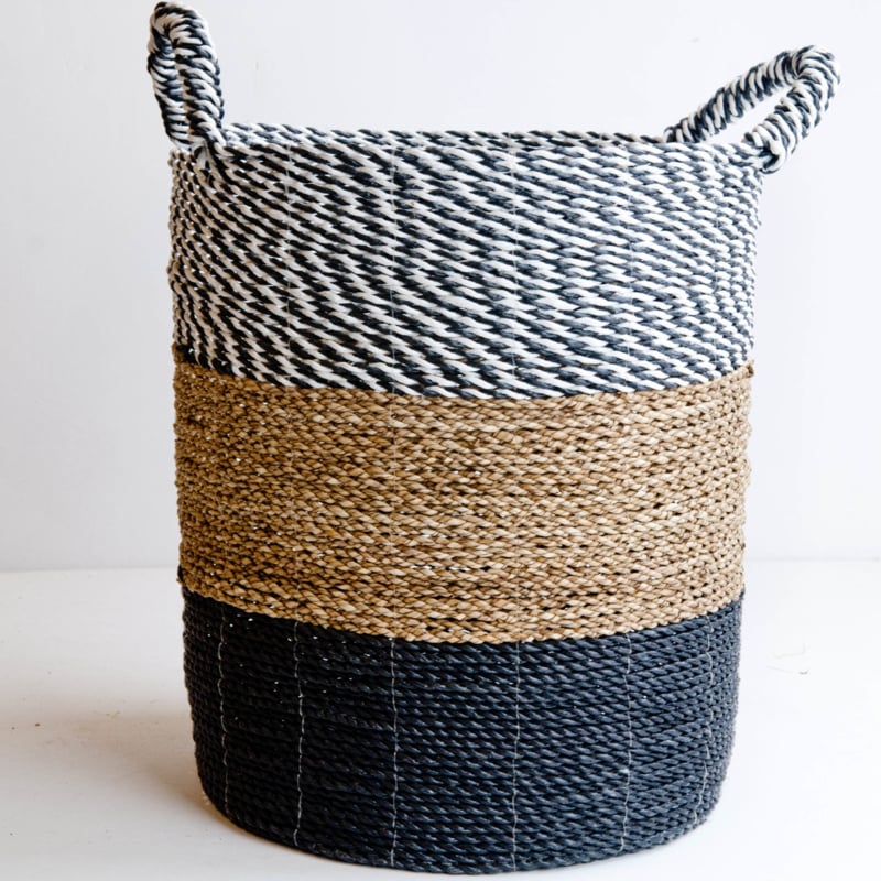 Mand seagrass gevlochten naturel/zwart