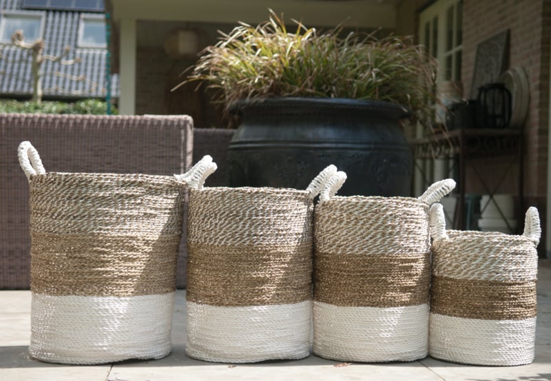 Mand segrass gevlochten naturel/wit
