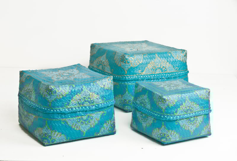 Turquoise offering box (painted with white and gold)