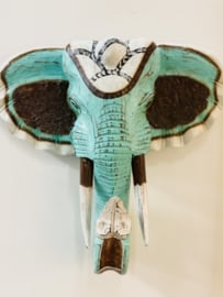 Houten handgesneden olifantenkop celeste medium