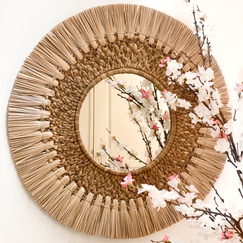 Seagrass knotted round mirror Ø70cm Natural/dark natural