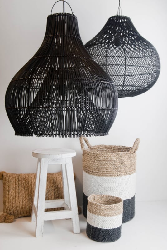 Mand seagrass naturel/wit/zwart