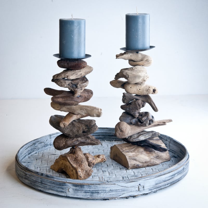 Bamboe dienblad rond greywash