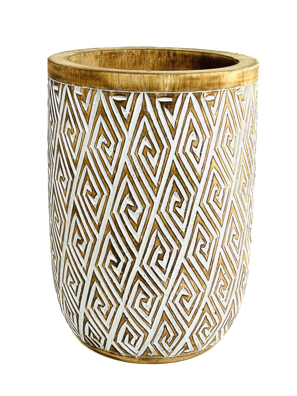 Houten handgesneden vaas lingkaran