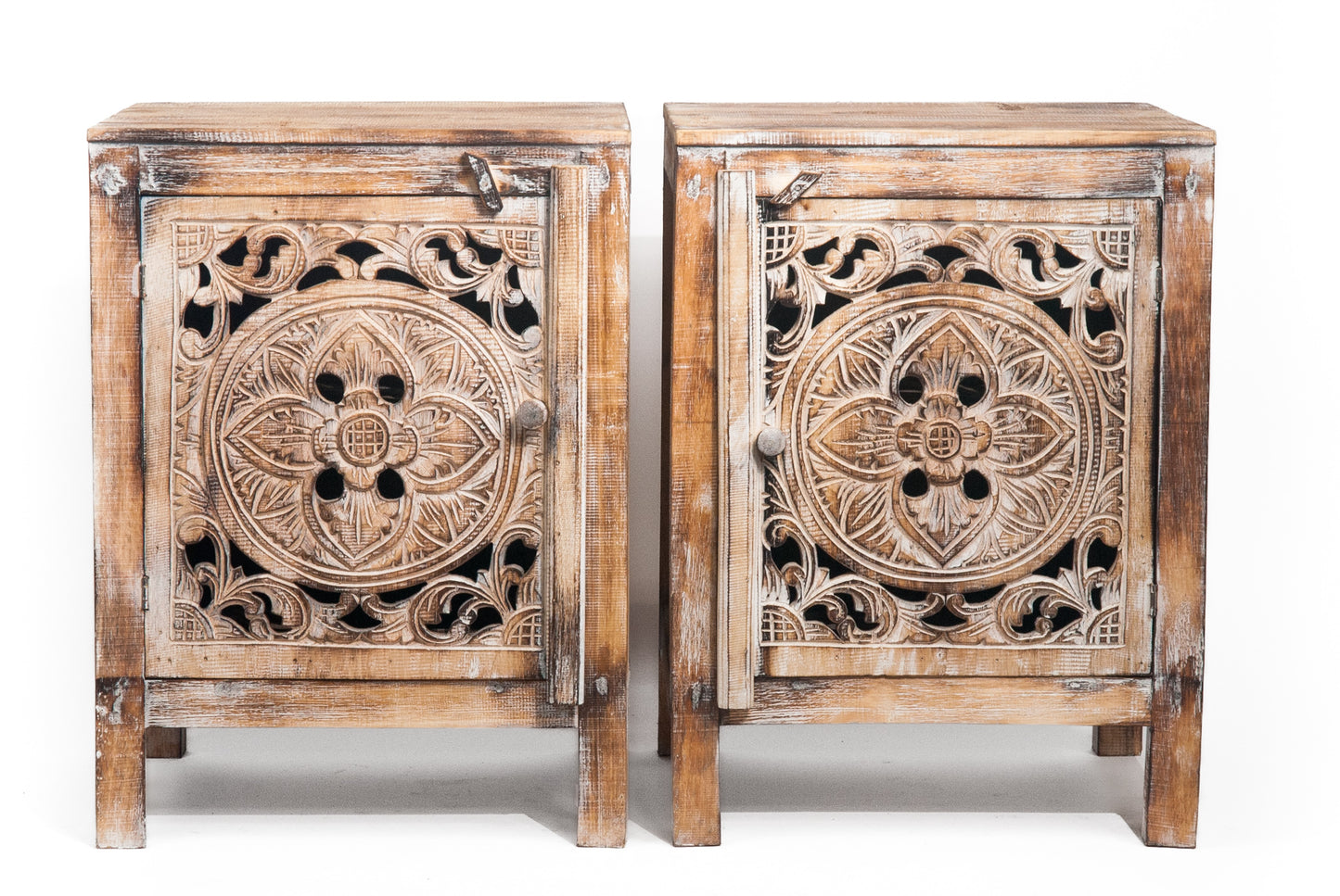 Set houten nachtkastjes mandala burned