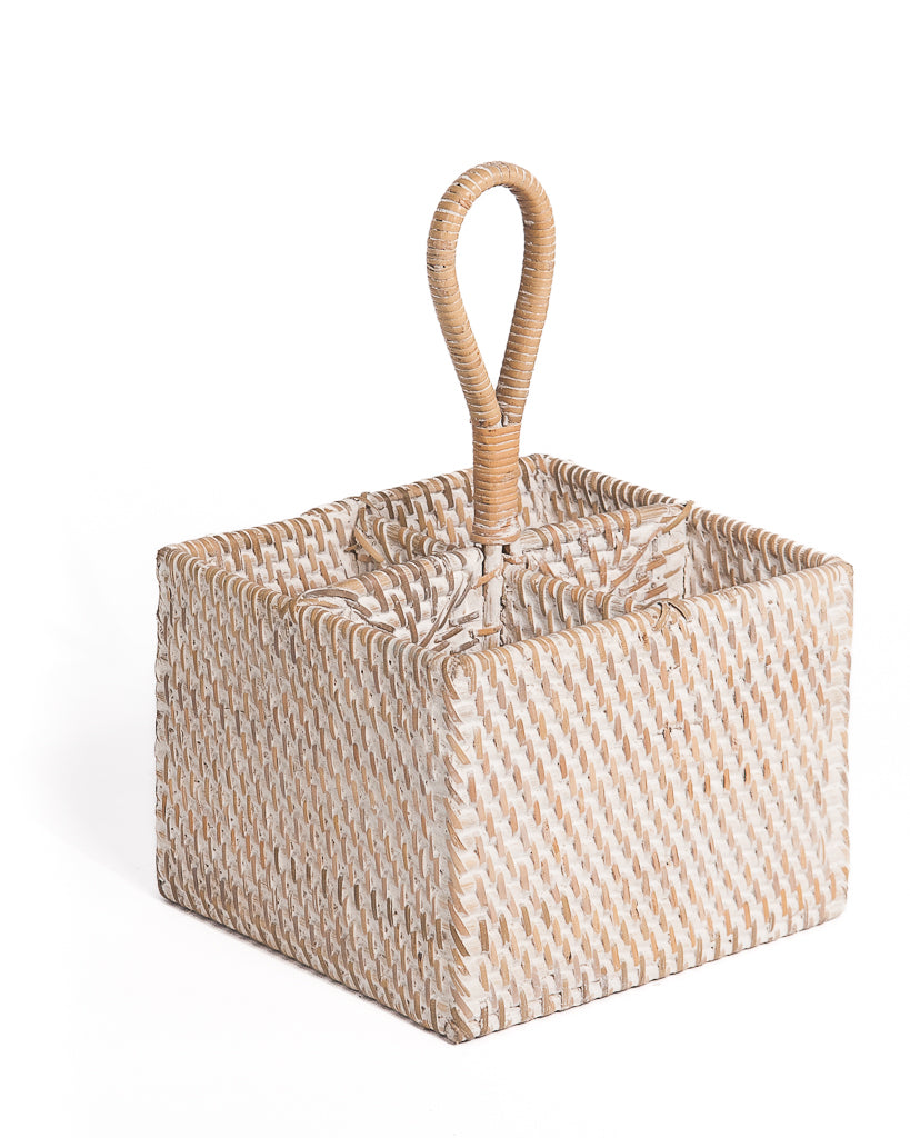 Rattan cutlery tray natural whitewash
