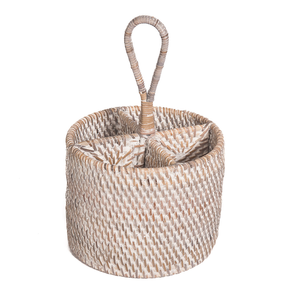 Bestecktablett aus Rattan, naturweiß gekalkt