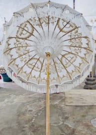 Ibiza Parasol 2 meters white/gold boho (stem in 2 parts)
