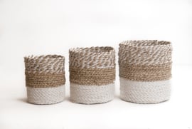 Plantenmandjes segrass gevlochten naturel/wit