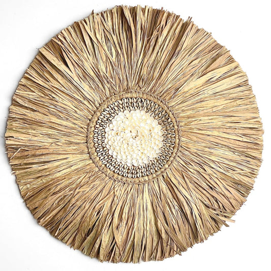 Zeegras met schelpen wandornament Bulan Ø60cm