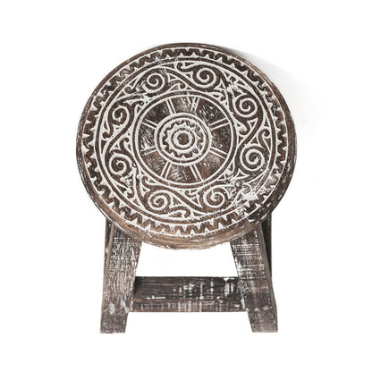 Houten krukje mandala natural wood / white wash