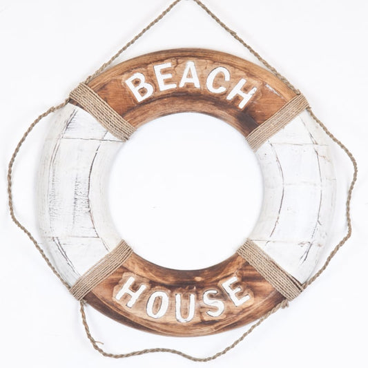 Houten boei Beach House Ø50cm natural/wit