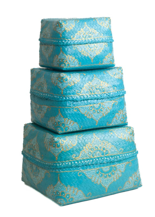 Türkisfarbene Opferbox (weiß und gold bemalt)