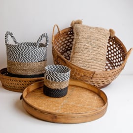 Plantenmandjes seagrass gevlochten naturel/zwart