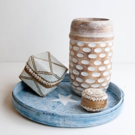 Bamboe dienblad rond turquoise/blauw
