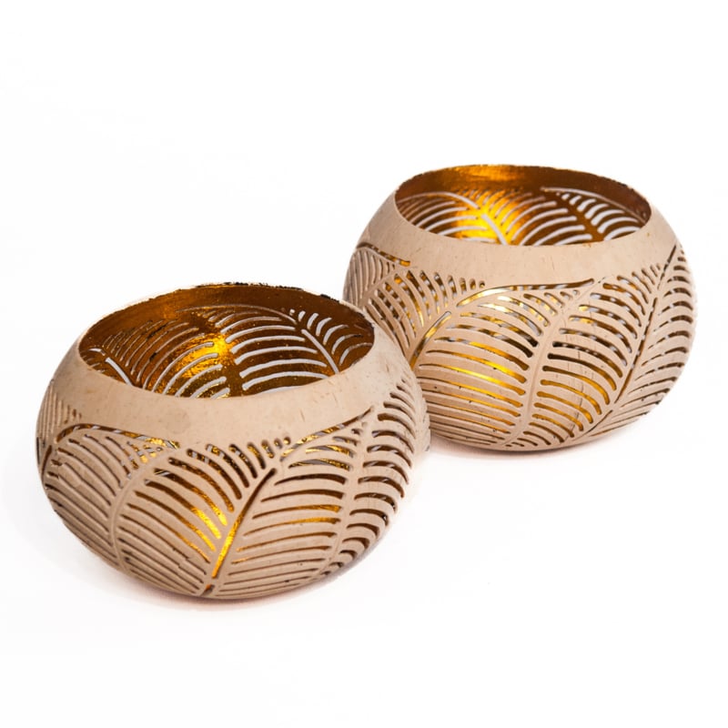 Kokoskom waxinehouder naturel/goud