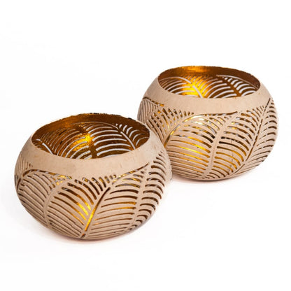 Kokoskom waxinehouder naturel/goud