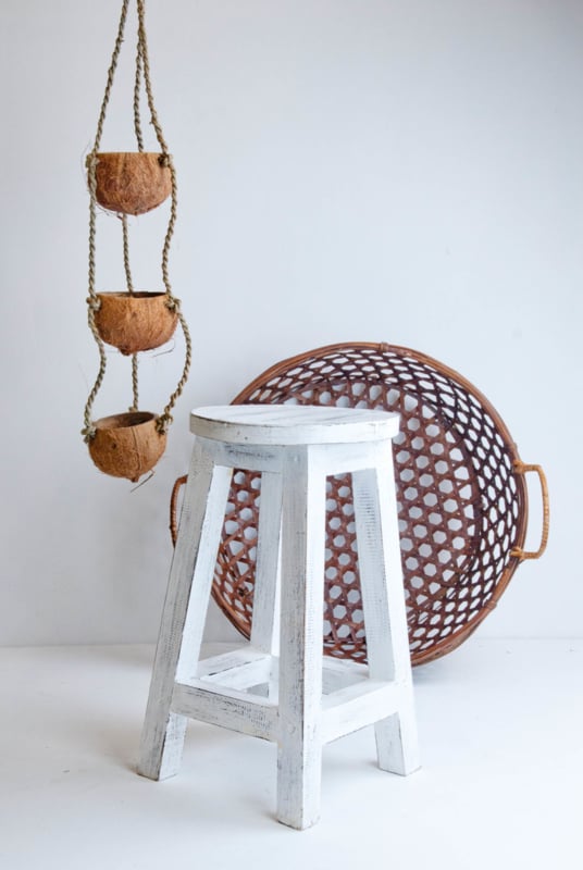 Houten krukje whitewash
