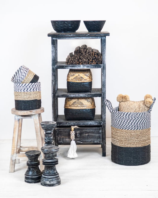 Houten kastje planken zwart/blackwash