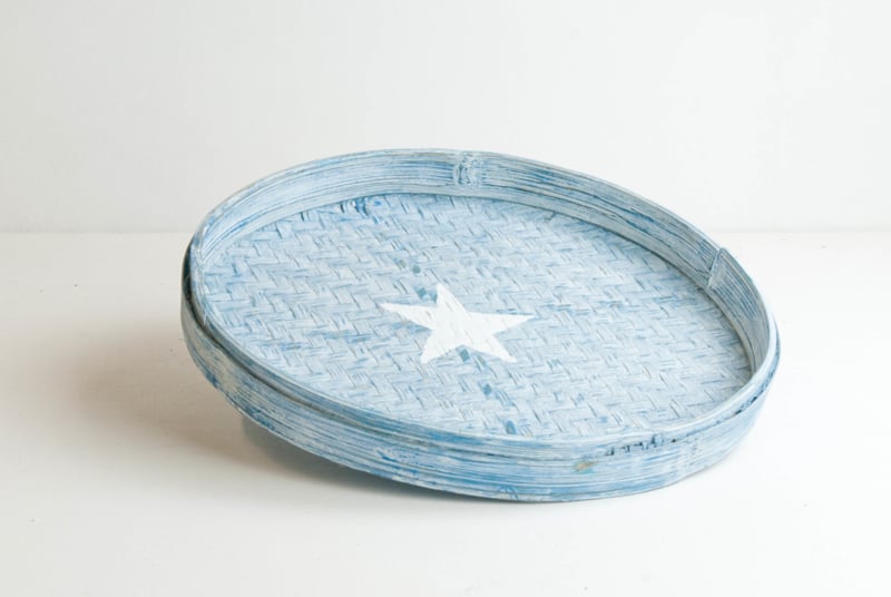 Bamboe dienblad rond turquoise/blauw