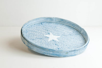 Bamboe dienblad rond turquoise/blauw