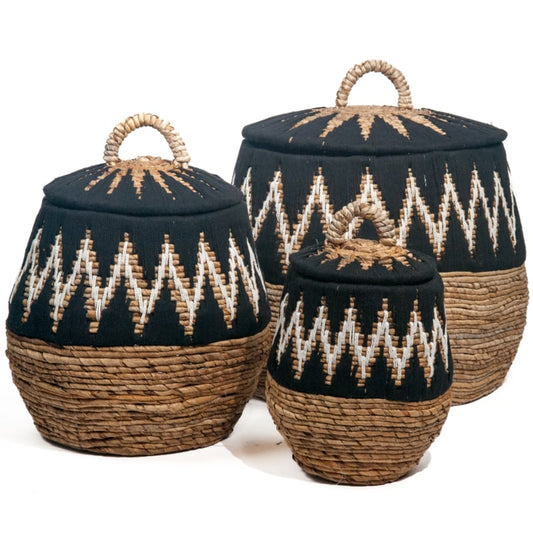 Mand Tali Naturel/Zwart van bananenblad gewoven met touw