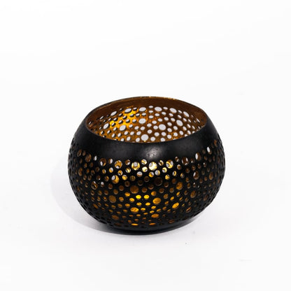 Kokoskom waxinehouder zwart/goud