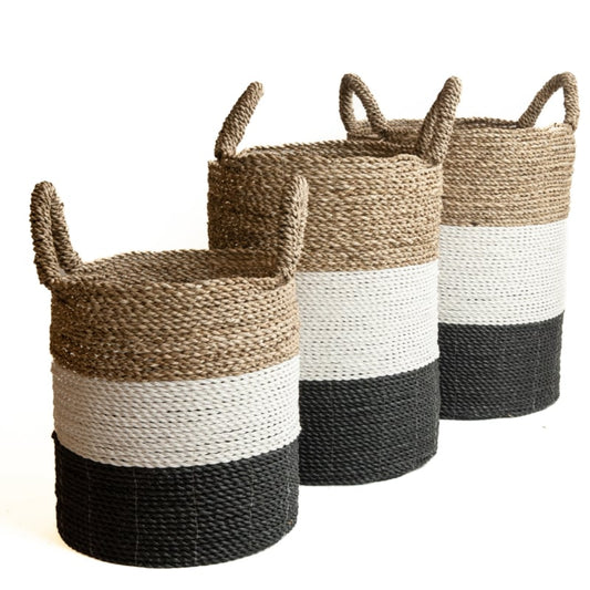 Mand seagrass naturel/wit/zwart