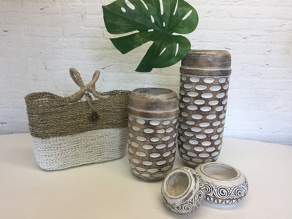 Houten vaas met rondjes 50cm hoog