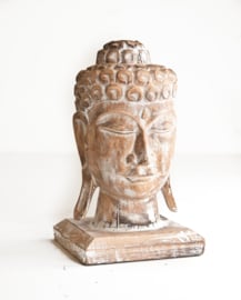 Houten handgesneden buddha hoofd in div. kleuren