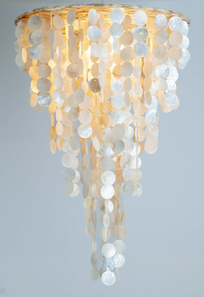 Hängelampe aus Capiz-Muscheln, groß, 60 x 80 cm, goldfarben