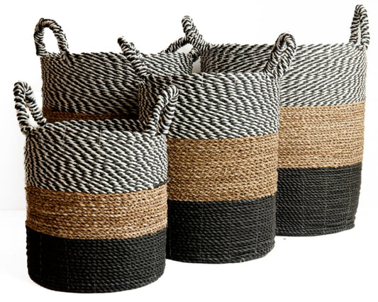 Mand seagrass gevlochten naturel/zwart