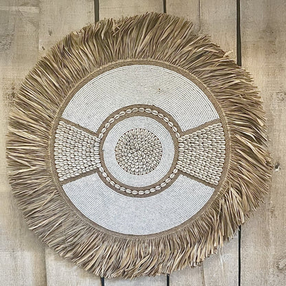 Zeegras met kraaltjes wandornament Menggantung Ø70cm