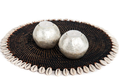 Parelmoer waxinehoudertje wit