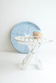 Bamboe dienblad rond turquoise/blauw