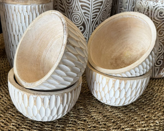 Wooden bowl hand-carved white