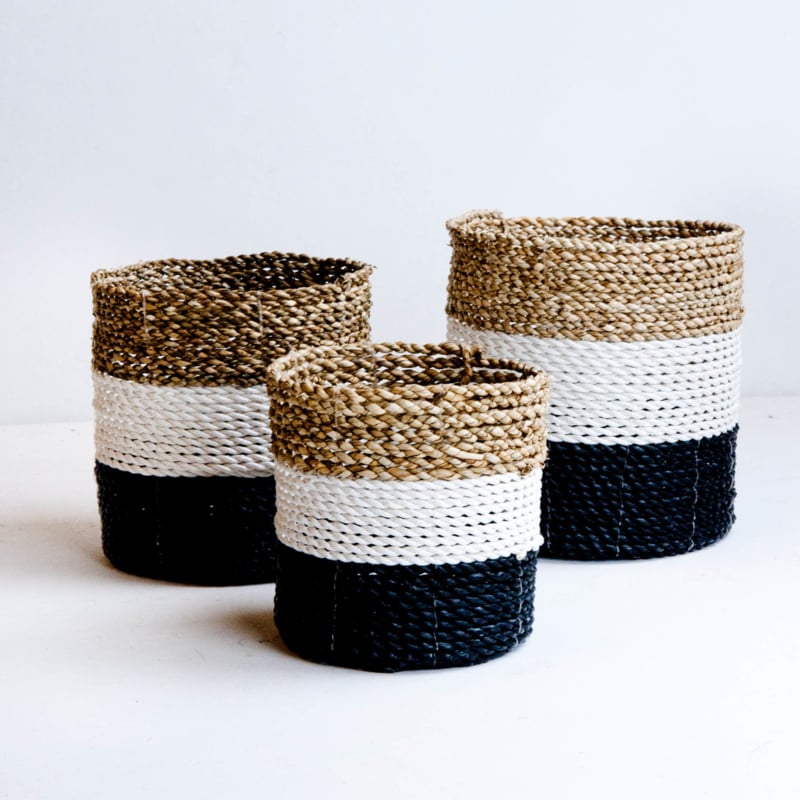 Plantenmandjes seagrass naturel/wit/zwart