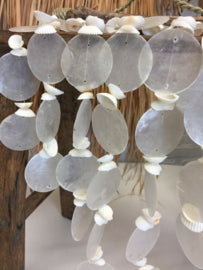 Flat capiz wind chime with white shell