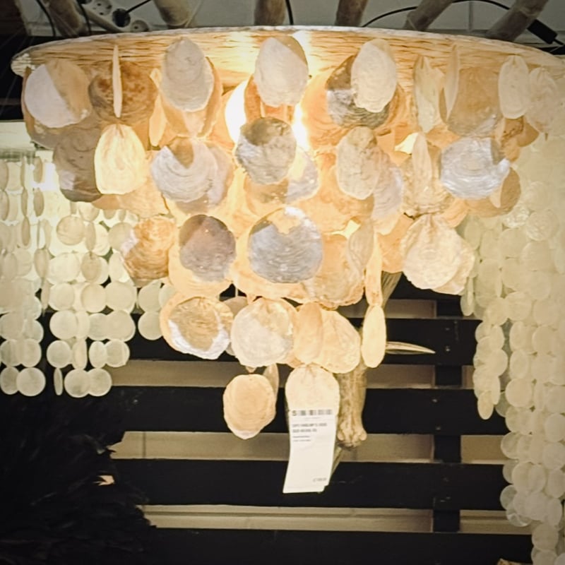 Capiz-Muschel-Hängeleuchte XL 80x60 cm Gold Natur GROSS